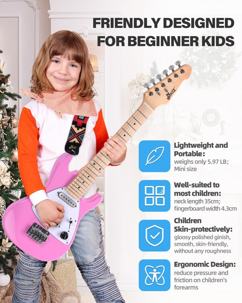 Winzz 30 Inch Kids Electric Guitar Beginner Kit, Junior 1/4 Size Mini Electric Guitar for Children Complete Stater Set with Amp, Gloosy Pink Colour - Image 4